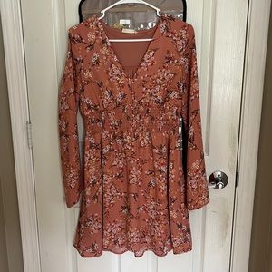 beige pink long sleeve dress
